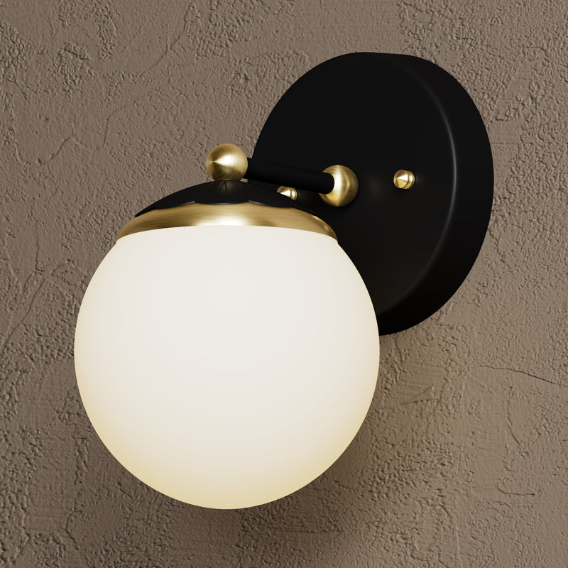 Galena - Single Light Sconce - Black & Brass / Matte Frosted Globe - Wall Sconce - Custom Lighting By Velora