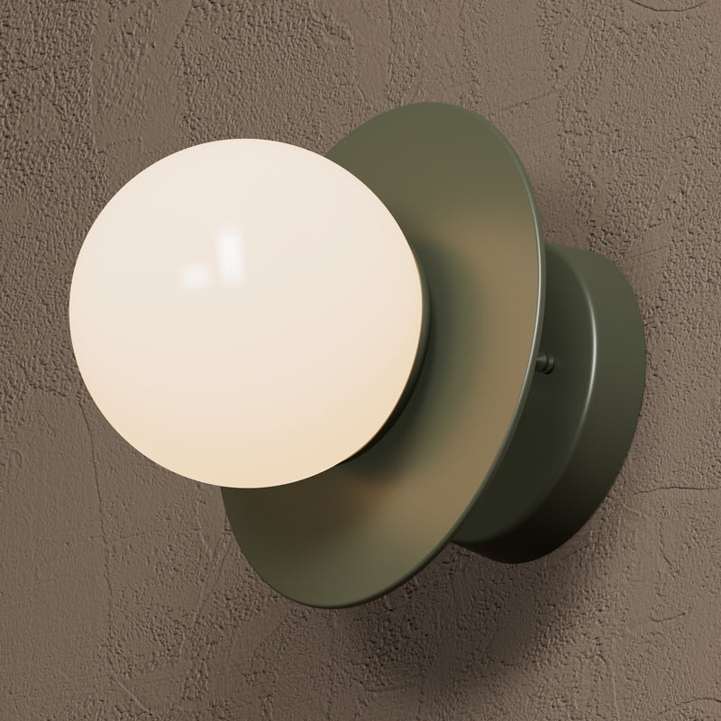 Huron - Single Light Surface Mount - Olive Green / Gloss White Globe - Wall Light Fixtures - Custom Lighting By Velora