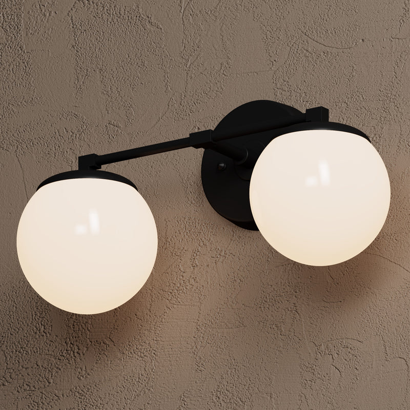 Marlin - Two Light Bathroom Vanity - Matte Black / Gloss White Globes - Wall Sconce - Custom Lighting By Velora