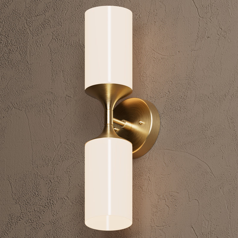 Richmond - Two Light Sconce - Antique Brass / Gloss White Shades - Wall Sconce - Custom Lighting By Velora