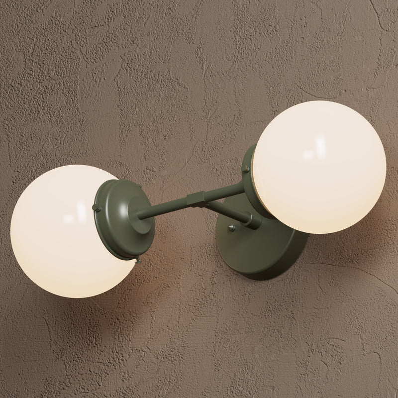 Sheridan - Two Light Sconce Vanity - Olive Green / White Globes - Wall Sconce - Custom Lighting By Velora