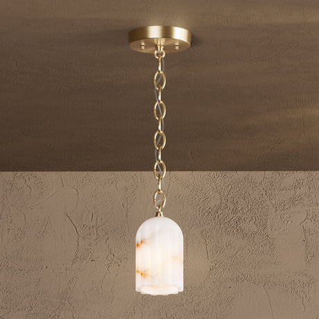 Bentley - Single Light Fluted Alabaster Chain Pendant - Antique Brass / 3 Feet of Chain - Pendant - Custom Lighting