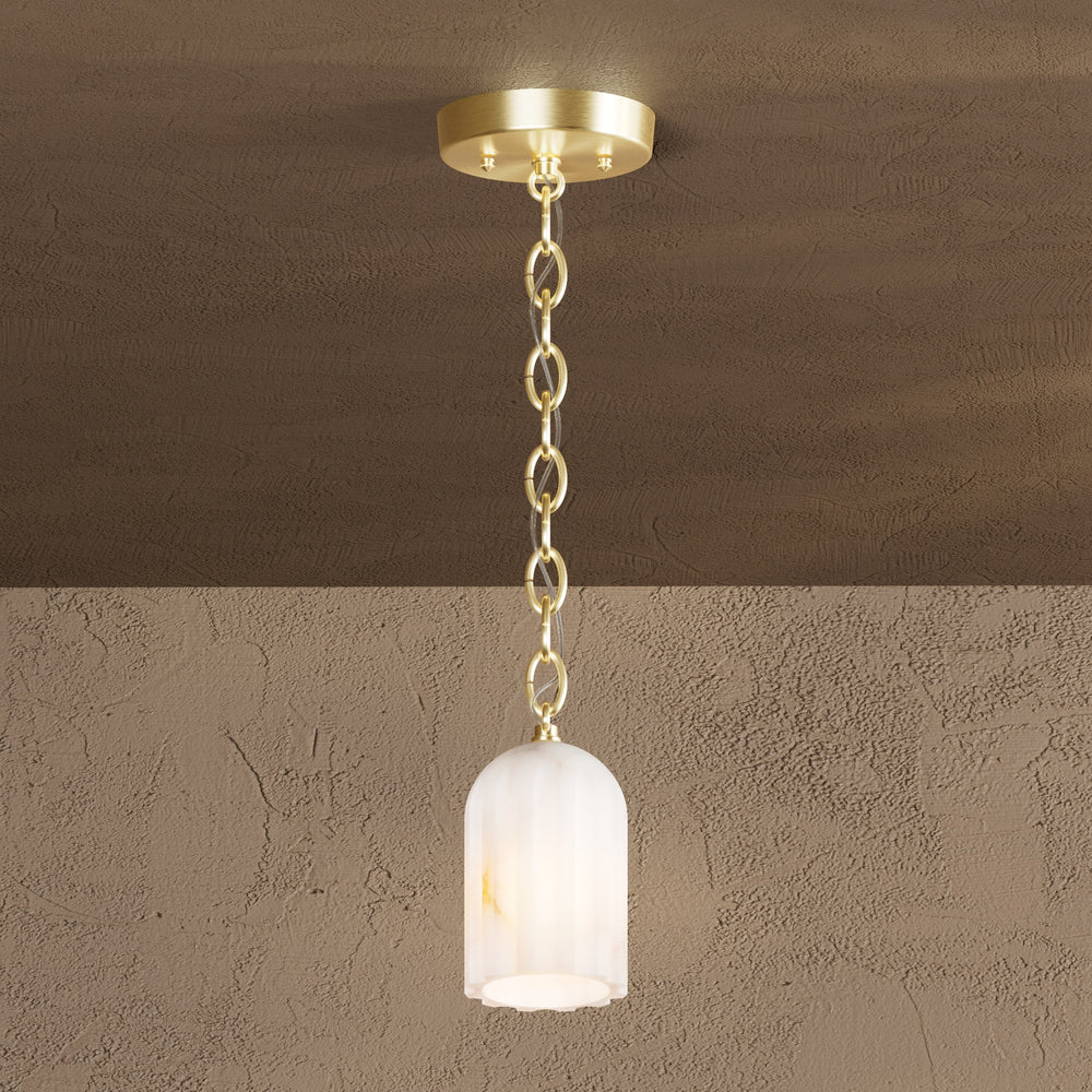 Bentley - Single Light Fluted Alabaster Chain Pendant