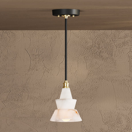 Dunlavy - Single Light Alabaster Pendant - Black & Brass - Pendant - Custom Lighting By Velora