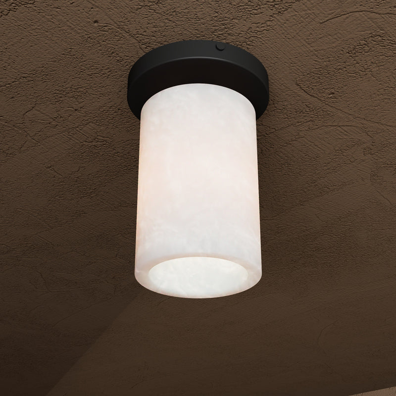Monza - Alabaster Cylinder Single Light Semi Flush Fixture - Ceiling Light Fixtures - Custom Lighting By Velora