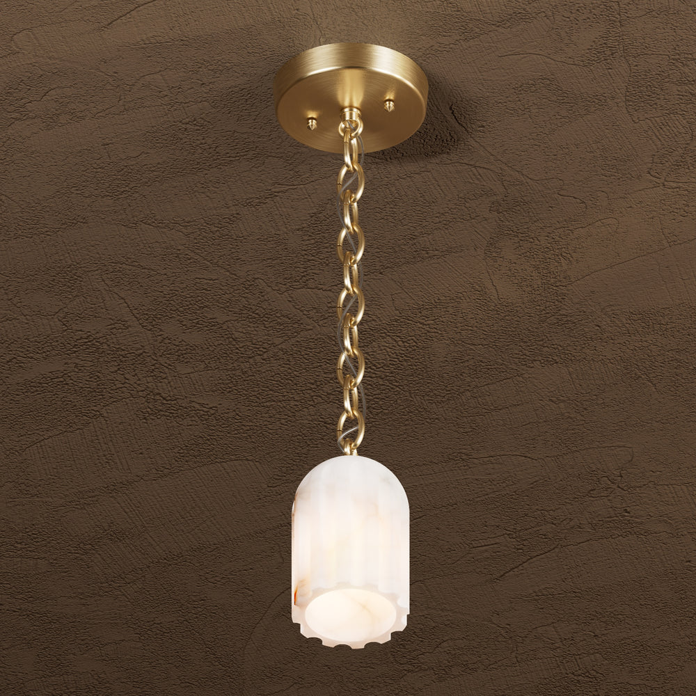 Bentley - Single Light Fluted Alabaster Chain Pendant