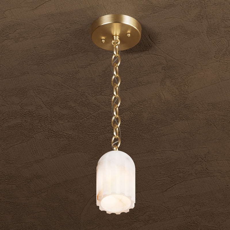 Bentley - Single Light Fluted Alabaster Chain Pendant - Pendant - Custom Lighting By Velora