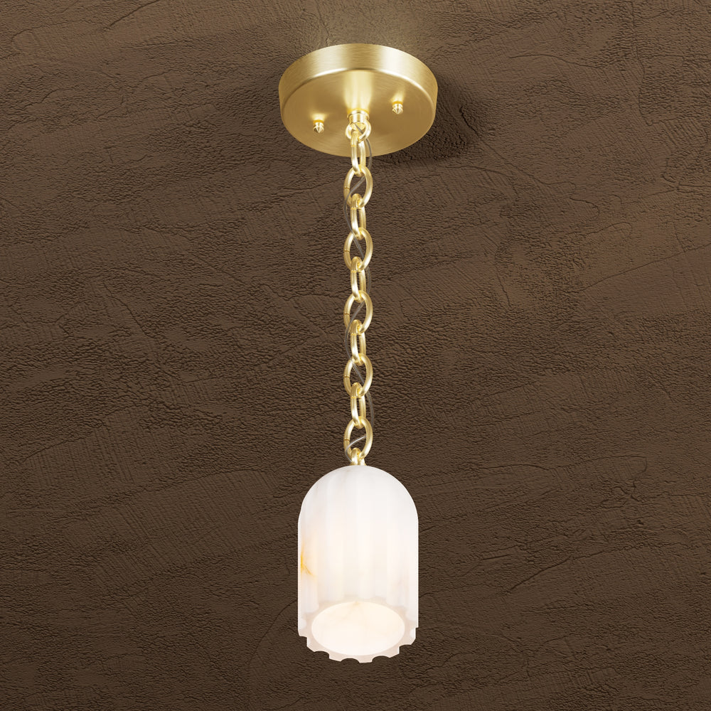 Bentley - Single Light Fluted Alabaster Chain Pendant