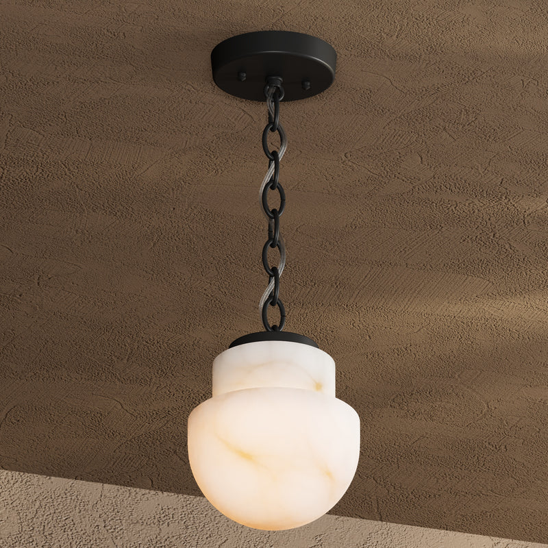 Mallory - Single Light Alabaster Chain Pendant - Matte Black / 3 Feet of Chain - Pendant - Custom Lighting By Velora