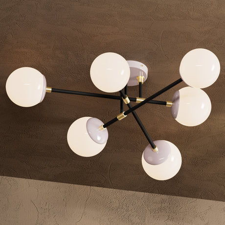 Hazelton - Six Light Semi Flush Fixture - Mauve / Gloss White Globes - Ceiling Light Fixtures - Custom Lighting