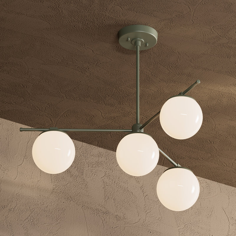 Missoula - Modern Glass Globe 4 Light Chandelier - Olive Green / Gloss White Globes - Chandelier - Custom Lighting