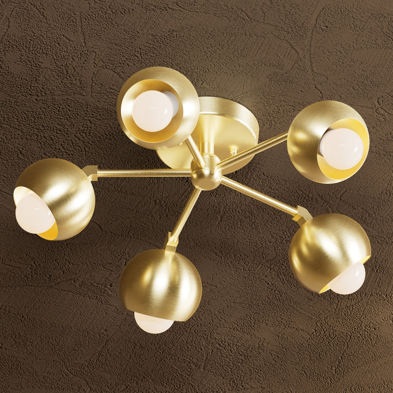 Modesto - Five Light Semi Flush Fixture - Raw Unlacquered Brass - Semi Flush - Custom Lighting By Velora