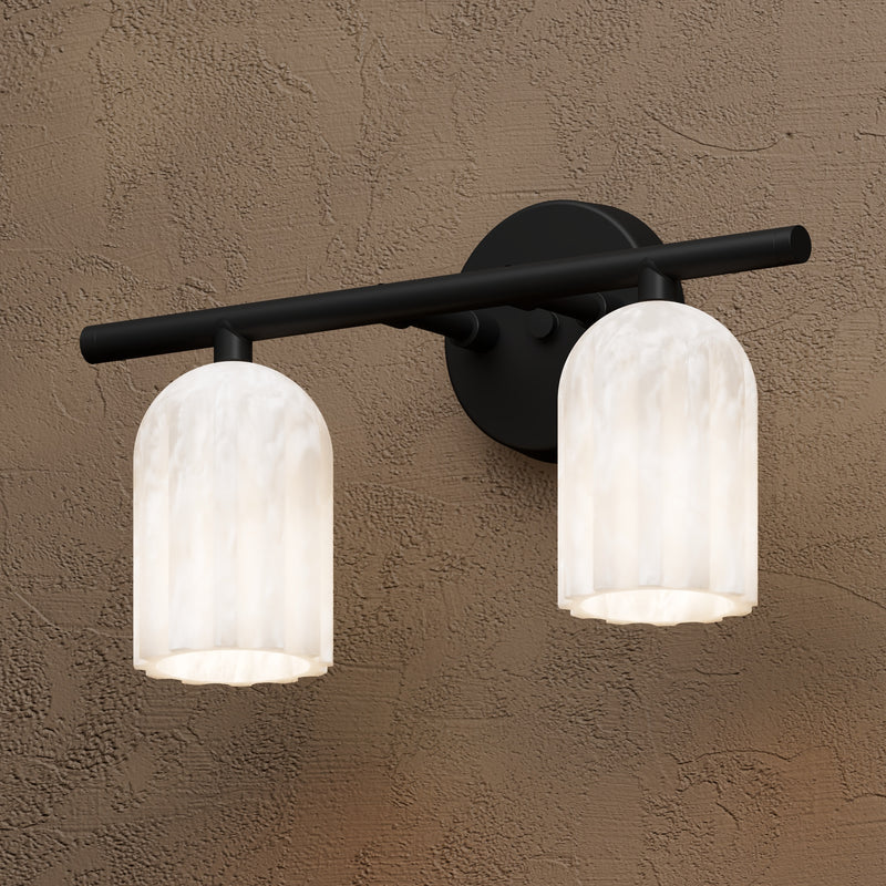 Athos - Alabaster Two Light Vanity Sconce - Matte Black - Wall Sconce - Custom Lighting By Velora