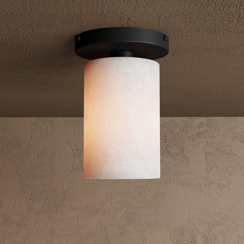 Monza - Alabaster Cylinder Single Light Semi Flush Fixture - Matte Black / 6’’ - Ceiling Light Fixtures - Custom