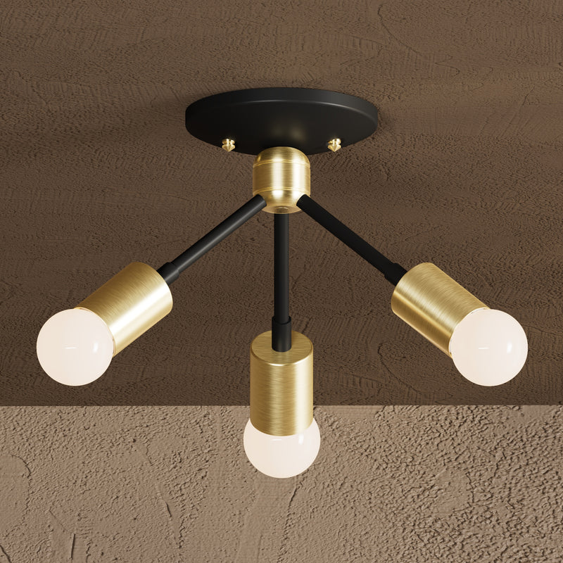 Alhambra - Three Light Semi Flush Fixture - Black & Brass - Semi Flush - Custom Lighting By Velora