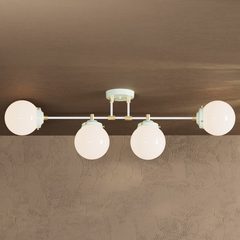 Blaine - Four Light Semi Flush Fixture - Mint Green / Gloss White Globes - Ceiling Light Fixtures - Custom Lighting