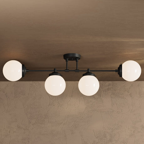 Blaine - Four Light Semi Flush Fixture - Matte Black / Gloss White Globes - Ceiling Light Fixtures - Custom Lighting