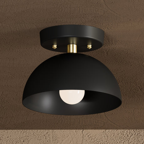 Madison - Single Light Semi Flush Fixture - Black & Brass - Ceiling Light Fixtures - Custom Lighting By Velora