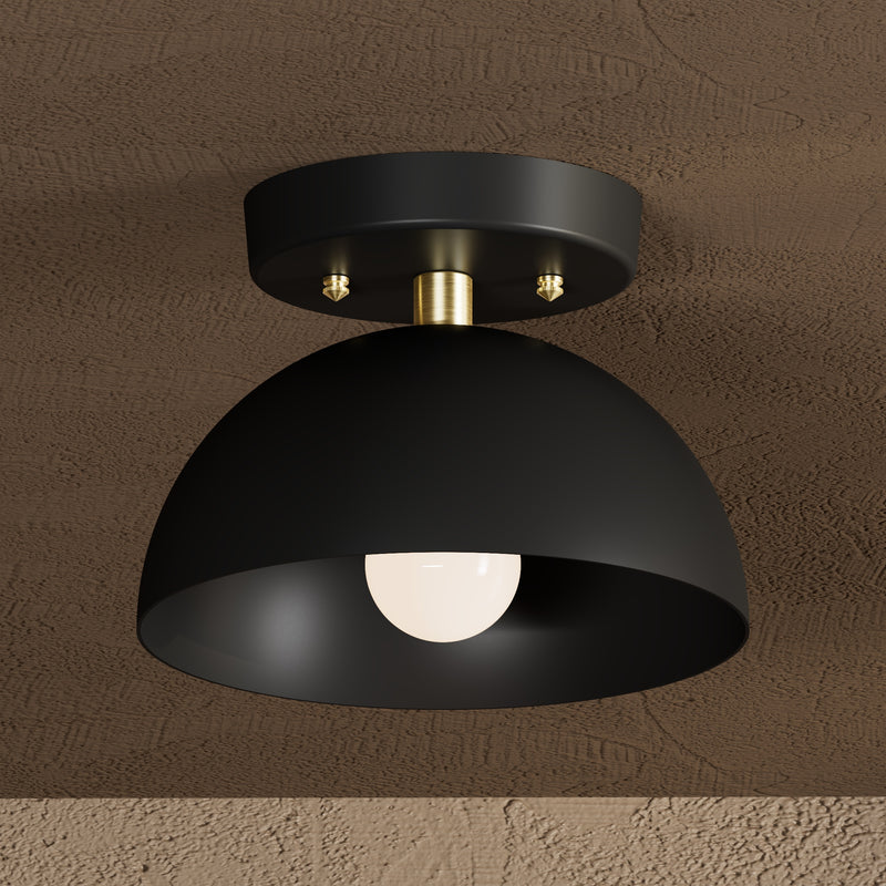 Madison - Single Light Semi Flush Fixture - Black & Brass - Ceiling Light Fixtures - Custom Lighting By Velora