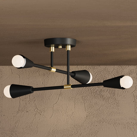 Sealy - Four Light Semi Flush Fixture - Black & Brass - Ceiling Light Fixtures - Custom Lighting By Velora