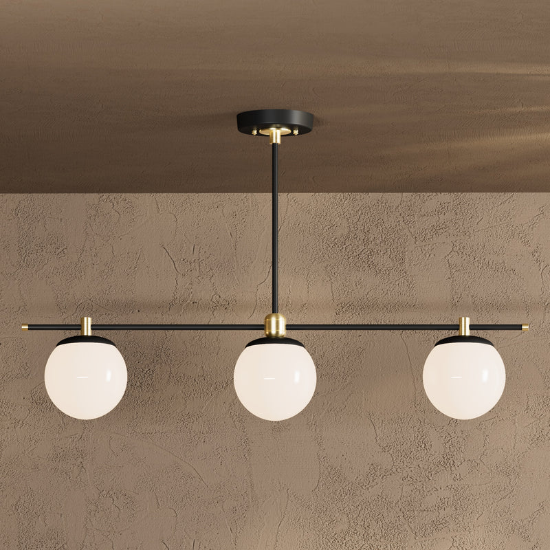Sioux - Modern Glass Globe 3 Light Linear Chandelier - Lighting Fixtures - Custom Lighting By Velora