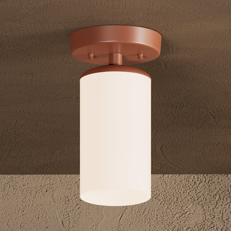 York - Single Light Semi Flush Fixture - Terra Red / Gloss White Shade - Semi Flush - Custom Lighting By Velora