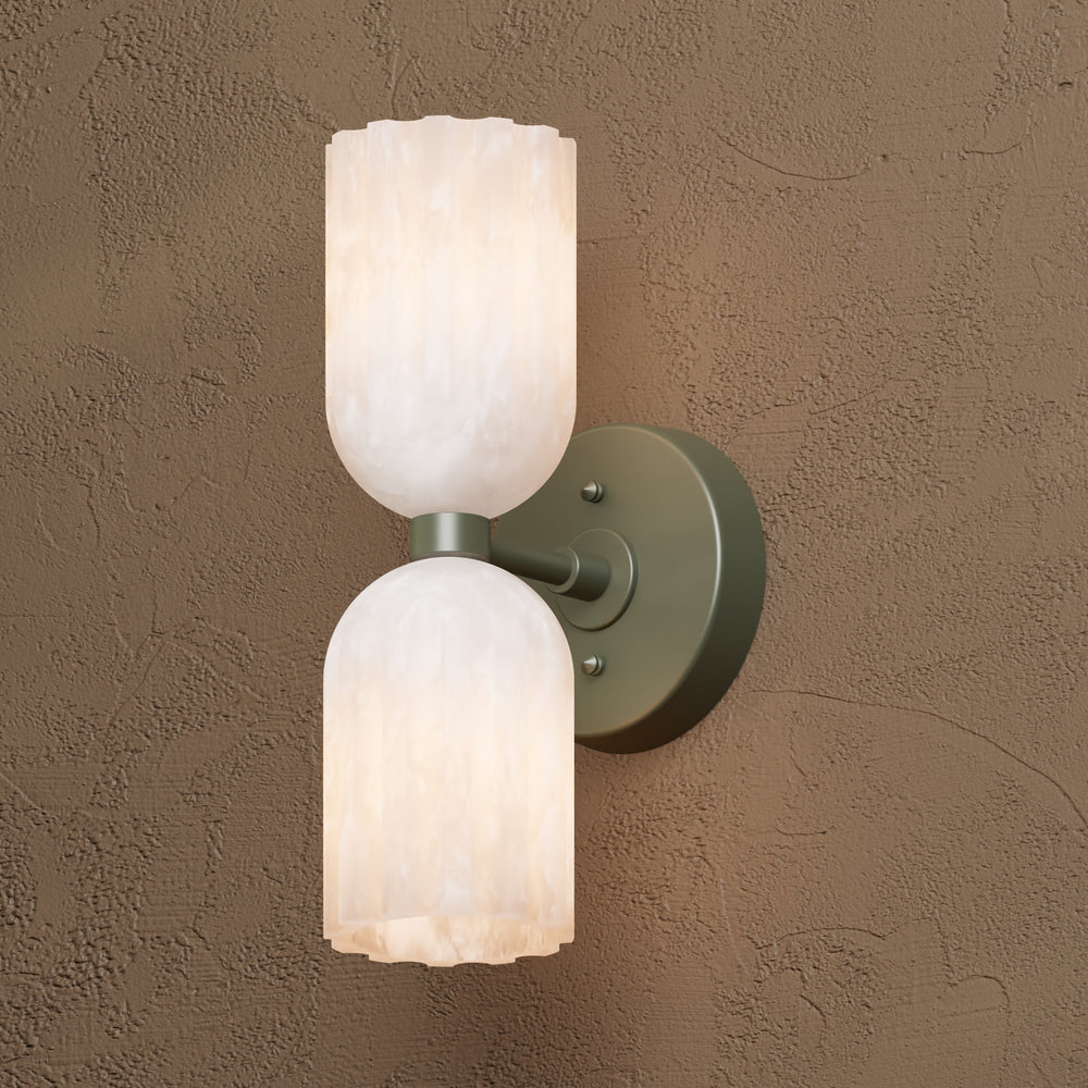 Tulum - Alabaster 2 Light Sconce - Olive Green - Wall Sconce - Custom Lighting By Velora