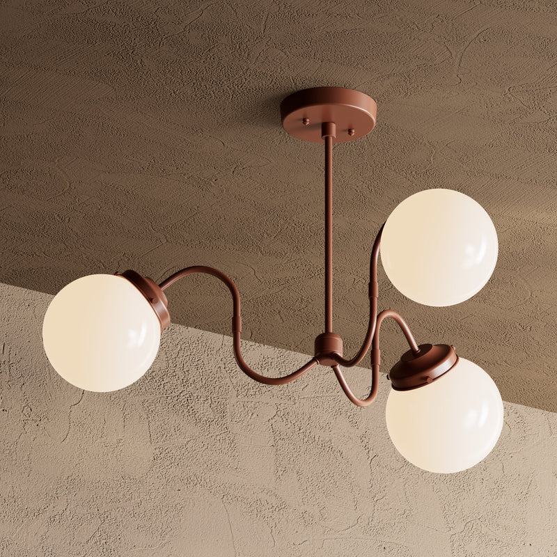 Amsterdam - 6’’ Glass Globe 3 Light Chandelier - Terra Red / White Globes - Chandelier - Custom Lighting By Velora