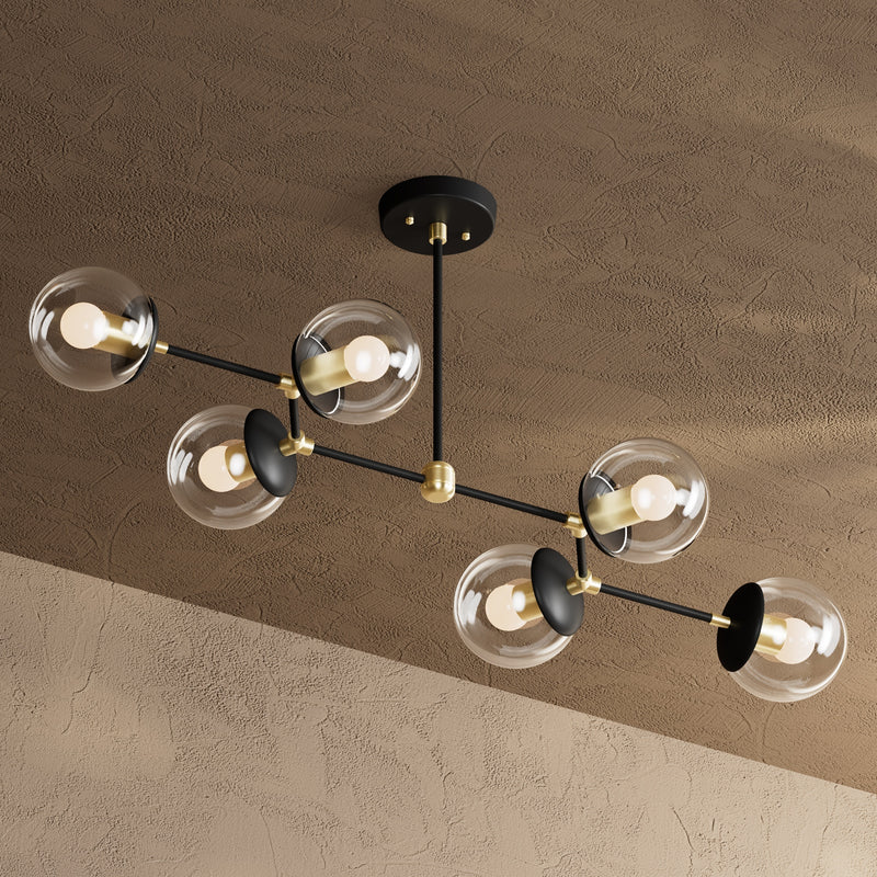 Ana - Modern Glass Globe 6 Light Linear Chandelier Kitchen Island - Black & Brass / Clear Globes - Chandelier - Custom