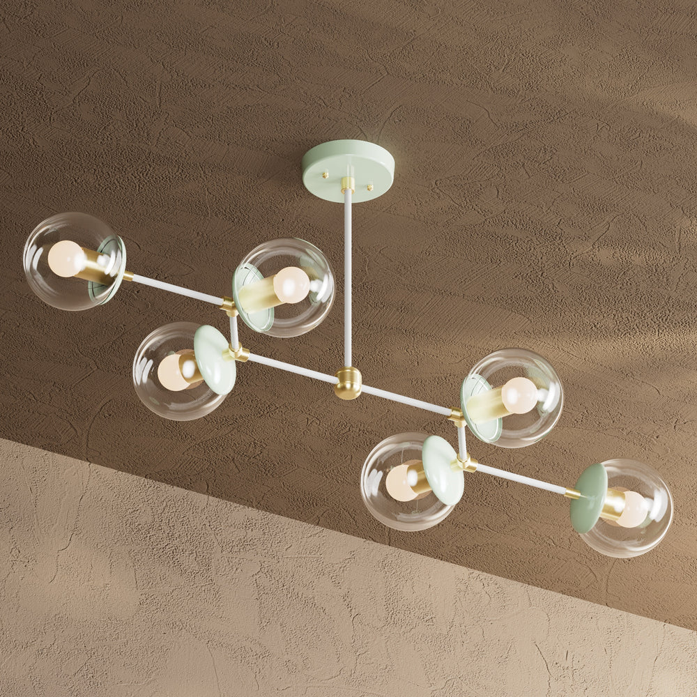 Ana - Modern Glass Globe 6 Light Linear Chandelier Kitchen Island
