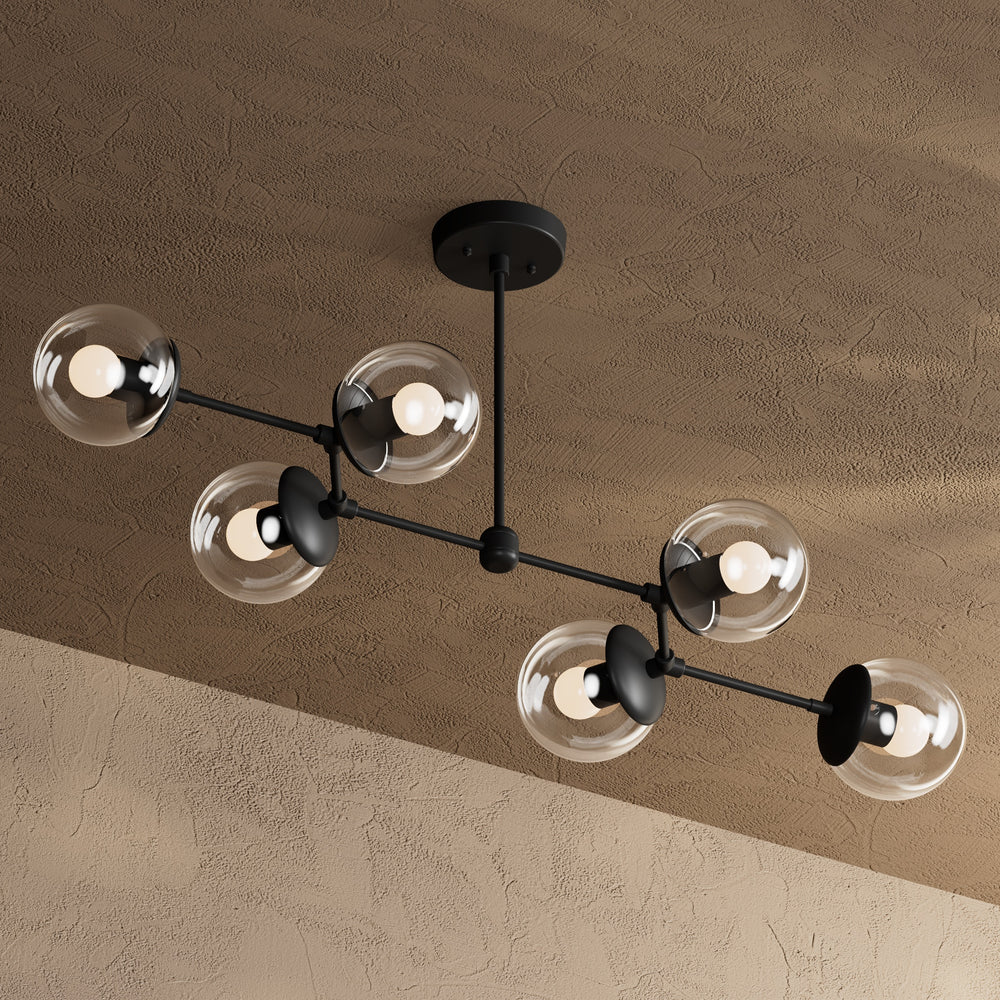 Ana - Modern Glass Globe 6 Light Linear Chandelier Kitchen Island