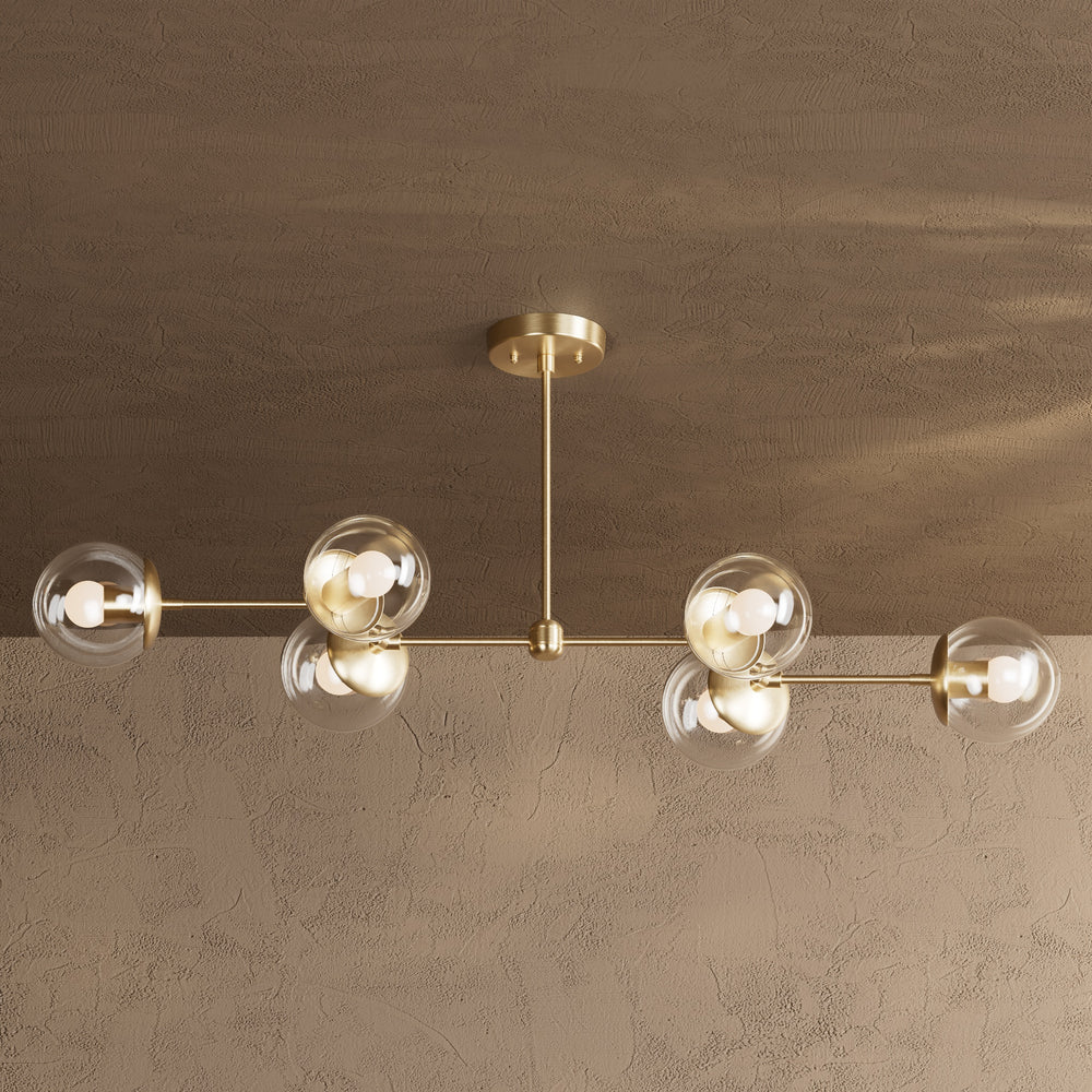 Ana - Modern Glass Globe 6 Light Linear Chandelier Kitchen Island