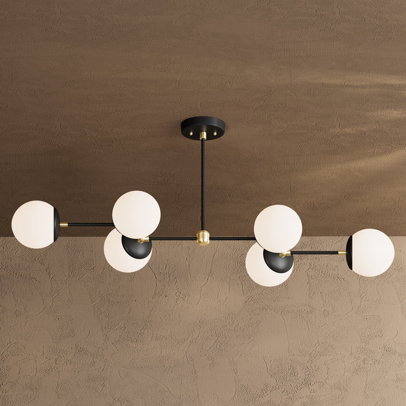 Ana - Modern Glass Globe 6 Light Linear Chandelier Kitchen Island - Chandelier - Custom Lighting By Velora