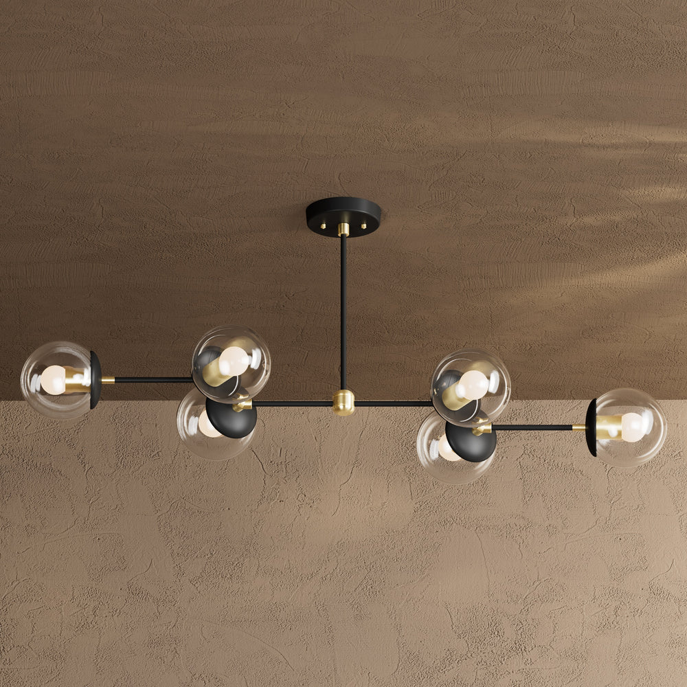 Ana - Modern Glass Globe 6 Light Linear Chandelier Kitchen Island
