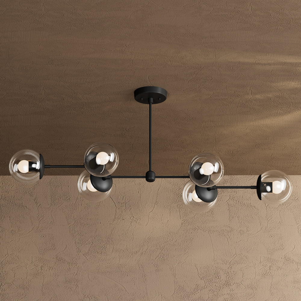 Ana - Modern Glass Globe 6 Light Linear Chandelier Kitchen Island