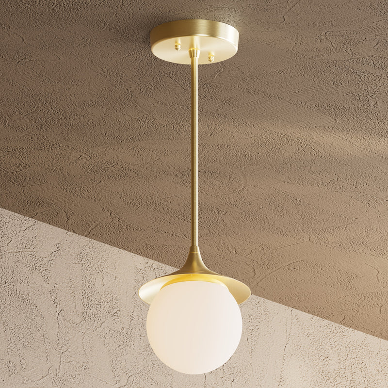 Alpine - Modern Glass Globe Single Light Kitchen Pendant - Raw Unlacquered Brass / Matte Frosted Globe - Pendant
