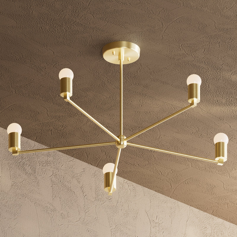 Oslo - 5 Light Chandelier - Raw Unlacquered Brass - Chandelier - Custom Lighting By Velora