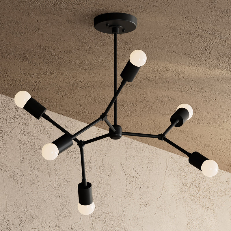 Portland - 6 Light Chandelier - Matte Black - Chandelier - Custom Lighting By Velora