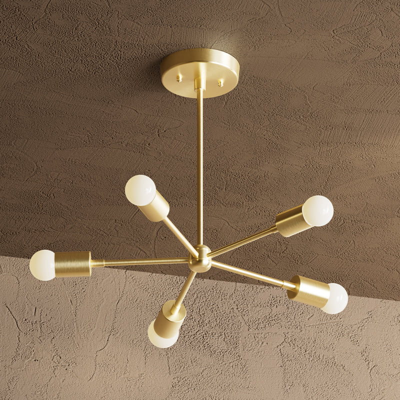 Houston - 5 Light Chandelier - Raw Unlacquered Brass - Chandelier - Custom Lighting By Velora
